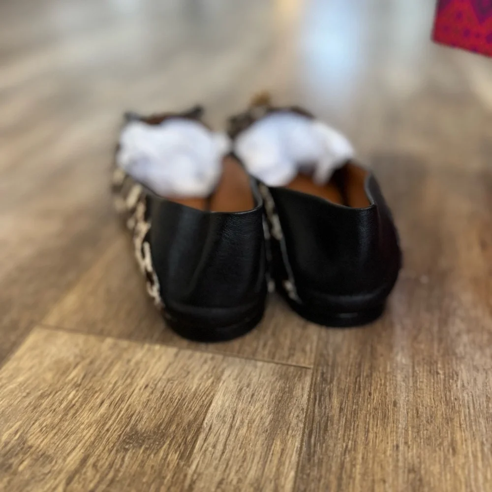 Excellent Condition! TORY BURCH Leopard Print Genuine Calf Hair Loafers/Mules